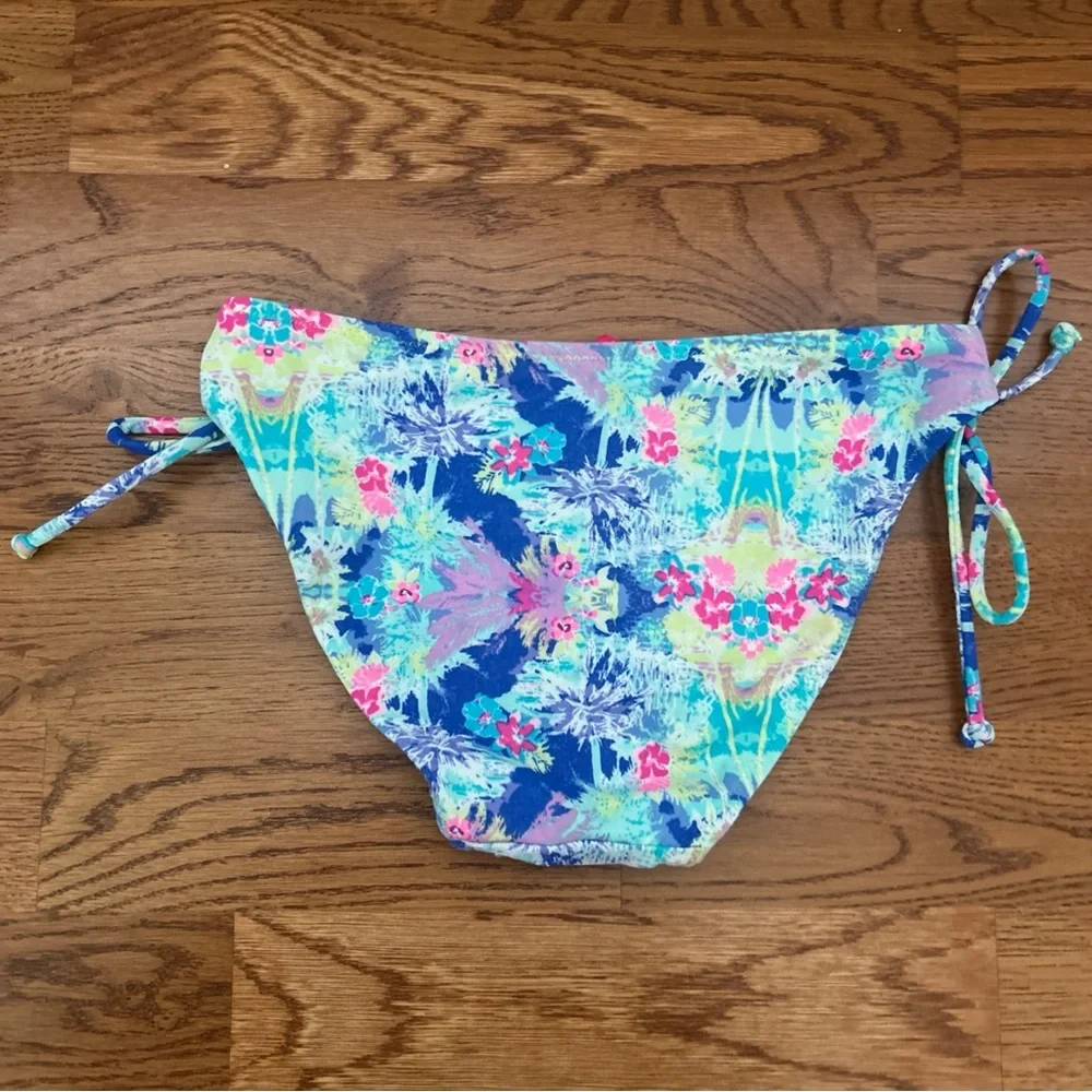 Victoria's Secret Bikini Bottom Swim XS Side Tie Aqua Blue Turquoise Floral Pink